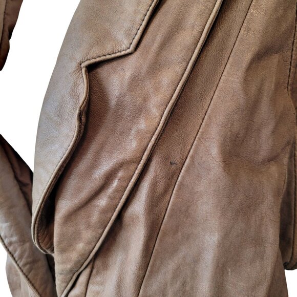 Vintage Charley's Leather Jacket Short Snap Closure Slit Side Pockets Size Small - Picture 12 of 12